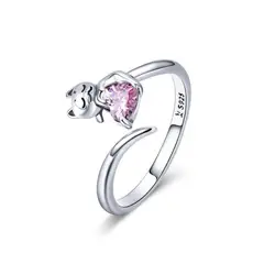 ALHAJAS - Anillo Ajustable Para Mujer Gato Corazón Amor Fabricado En Plata 925