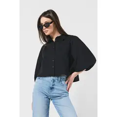 KOAJ - Blusa unicolor con manga 3/4, cuello camisero y botones MUJER