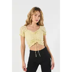 KOAJ - Blusa crop top unicolor con manga corta aglobada y reco Mujer