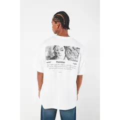 KOAJ - Camiseta oversize crema manga corta y estampados artíst Hombre