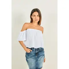 KOAJ - Blusa crop top unicolor con hombros descubiertos Mujer