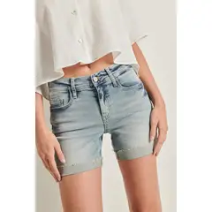 KOAJ - Short azul claro en jean con desgastes y dobladillos Mujer