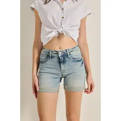 KOAJ - Short tiro medio en jean azul con desgastes y bolsillo Mujer