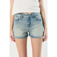 KOAJ - Short tiro alto en jean azul claro con desgastes y bol Mujer