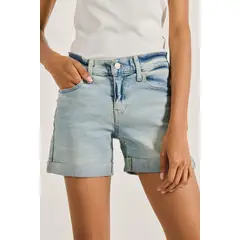 KOAJ - Short tiro medio en jean azul claro con bolsillos y doble MUJER