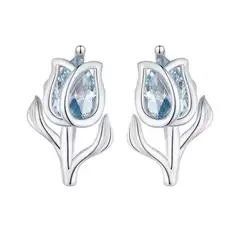ALHAJAS - Aretes Topos Para Mujer Flor Tulipán Fabricados En Plata 925