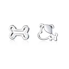 ALHAJAS - Aretes Para Niña O Mujer Hueso Perro Fabricados En Plata 925