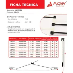 ADLER - Amarreabrazadera Plástico Negro De Nylon 48x350mmx100und