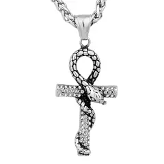 GENERICO - Collar Para Hombre Mujer Con Dije Cruz Serpiente Color Plata