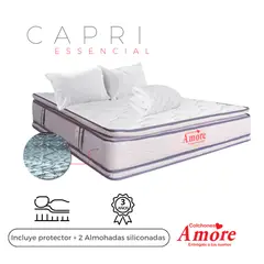 COLCHONES AMORE - Colchón Capri Queen firmeza media ortopedico +Pillow 160x190cm +almohadas+protector Colchones Amore.