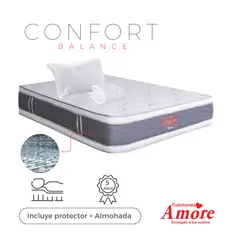 COLCHONES AMORE - ColchónConfortSemiDobleFirmezaMediaSuperOrtopédico+Pillow120x190cm+Almohada+ProtectorColchonesAmore.