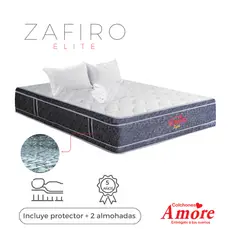 COLCHONES AMORE - Colchón Zafiro King Firmeza Suave EuroTop Pocket 200x200cm +Almohadas+Protector Colchones Amore.