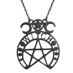 GENERICO - Collar con Colgante de Pentagrama y Triple Luna en Acero Inoxidable