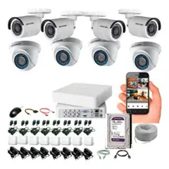 HIKVISION - Kit DVR 8ch + 8 Cámaras 1080p + Disco Duro 1tb
