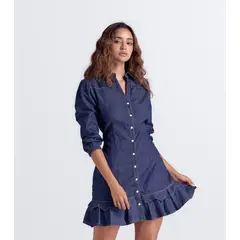 DEREK - Vestido En Chambray Con Gola Y Mangas Mariana