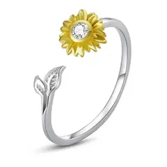 ALHAJAS - Anillo Ajustable Para Mujer Flor Girasol En Plata 925