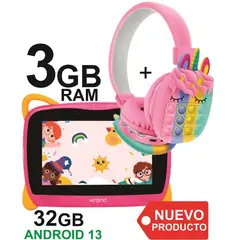 KRONO - Tablet Niños 3GB RAM Android 13 32GB Wifi ROSADO + DIADEMA