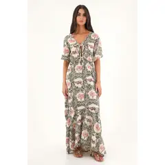 TOPMARK - Vestido largo estampado con escote en V para mujer
