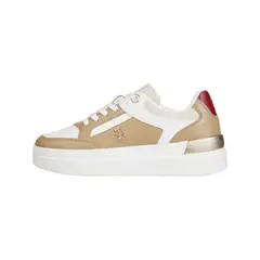 TOMMY HILFIGER - Tenis beige de cuero con monograma TH