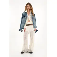 TENNIS - Pantalón Wide Leg crudo tejido para mujer
