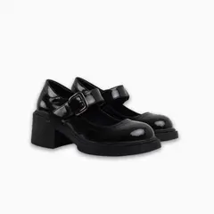 CALZADO ADRENALINA - Mocasín negro brillante con correa mafalda