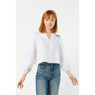 KOAJ - Blusa crema clara con escote en V y manga larga aglobada MUJER