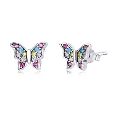 ALHAJAS - Aretes Topos Para Niña Mariposa Fabrciados En Plata 925