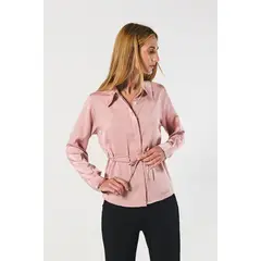 KOAJ - Blusa en satín unicolor manga larga con cinturón Mujer