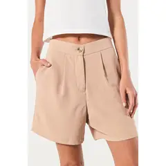 KOAJ - Short en tela kaki con prenses y tiro alto Short en tela kaki con prenses y tiro alto Mujer