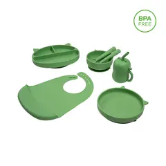 CARESTINO - Set de Alimentación de Silicona Gatito Verde Salvia