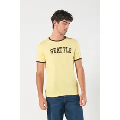 KOAJ - Camiseta manga corta unicolor con contrastes y estampad Hombre