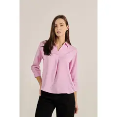 KOAJ - Blusa unicolor con manga 3/4 y prense delantero MUJER