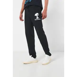 KOAJ - Pantalón negro jogger bota recta con estampado de Snoopy HOMBRE