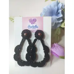 GENERICO - Aretes Tejidos en Crochet negro gota