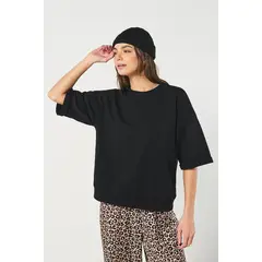 KOAJ - Buzo oversize unicolor cuello redondo con doblez en puños MUJER