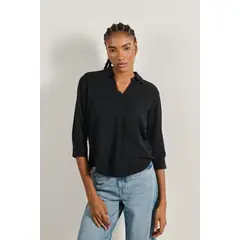 KOAJ - Blusa unicolor con manga 3/4 y prense delantero MUJER