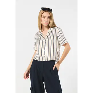 KOAJ - Blusa unicolor a rayas con cuello resort y botones MUJER