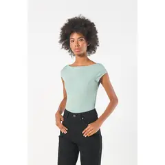 KOAJ - Camiseta unicolor con manga corta y cuello bandeja Mujer