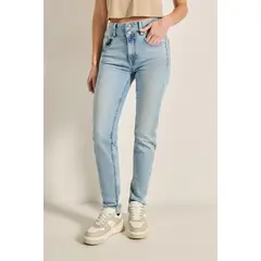 KOAJ - Jean tiro alto push up azul con desgastes y pretina anc Mujer