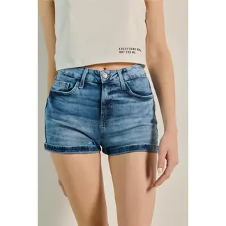 KOAJ - Short en jean azul claro con tiro alto y doblez en bor Mujer