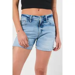 KOAJ - Short en jean tiro medio azul con doblez en bordes Mujer