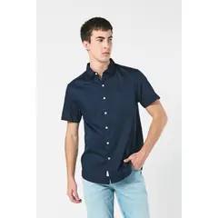 KOAJ - Camisa unicolor en algodón con cuello sport collar Hombre