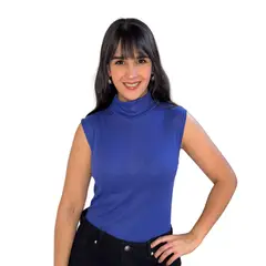 GENERICO - Blusa Azul Cuello Tortuga Manga Sisa en Tela Rib Acanalado Tubular
