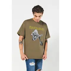 KOAJ - Camiseta verde oversize de Iron Maiden con manga corta Hombre