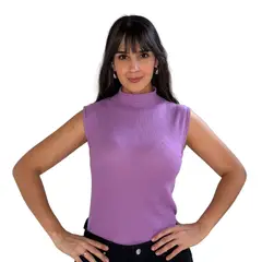 GENERICO - Blusa Lila Cuello Tortuga Manga Sisa en Tela Rib Acanalado Tubular