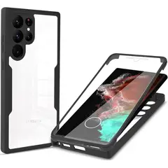 GENERICO - Estuche Protector Funda 2 En 1 Full 360 Para Samsung S22 Ultra Negro