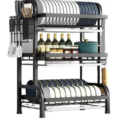 GENERICO - Organizador De Loza Triple Nivel Ultra Resistente Color Negro
