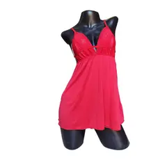 GENERICO - Baby doll en con tanga hilo Rojo en encaje Lenceria Sensual