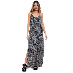 COLOR BLUE - Maxi Vestido De Tiras En Animal Print