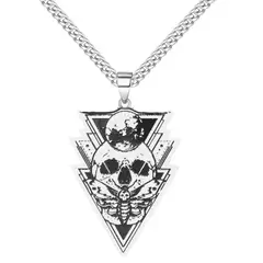 GENERICO - Collar Acero Inoxidable Color Plata Polilla Calavera Hombre